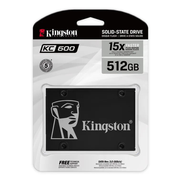 Kingston | KC600 | 512 GB | SSD form factor 2.5″ | Solid-state drive interface SATA | Read speed 550 MB/s | Write speed 520 MB/s