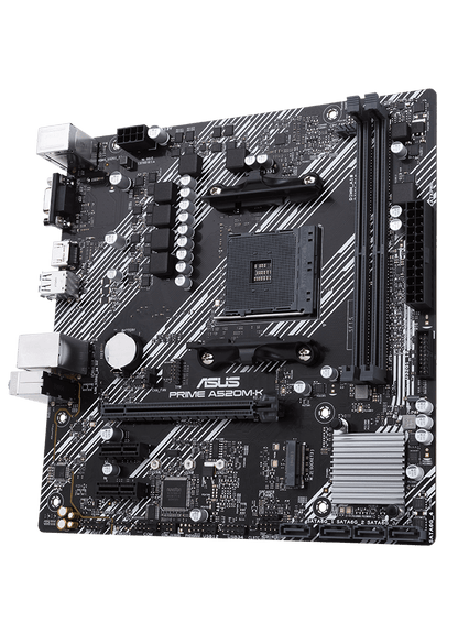 Asus | PRIME A520M-K | Processor family AMD | Processor socket AM4 | DDR4 | Memory slots 2 | Supported hard disk drive interfaces M.2, SATA | Number of SATA connectors 4 | Chipset AMD A | Micro ATX