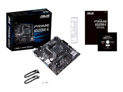 Asus | PRIME A520M-K | Processor family AMD | Processor socket AM4 | DDR4 | Memory slots 2 | Supported hard disk drive interfaces M.2, SATA | Number of SATA connectors 4 | Chipset AMD A | Micro ATX