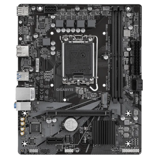 Gigabyte H610M K V2 | Processor family Intel | Processor socket LGA1700 | DDR5 | Supported hard disk drive interfaces M.2, SATA | Number of SATA connectors 2