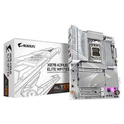 Mainboard GIGABYTE AMD X870E SAM5 ATX Memory DDR5 Memory slots 4 1xPCI-Express 3.0 2x 1xPCI-Express 4.0 4x 1xPCI-Express 5.0 16x 4xM.2 1xHDMI 4xUSB 2.0 6xUSB 3.2 2xUSB-C 1xOptical S/PDIF 1xRJ45 2xAudio port X870AELITEWF7ICE1.1