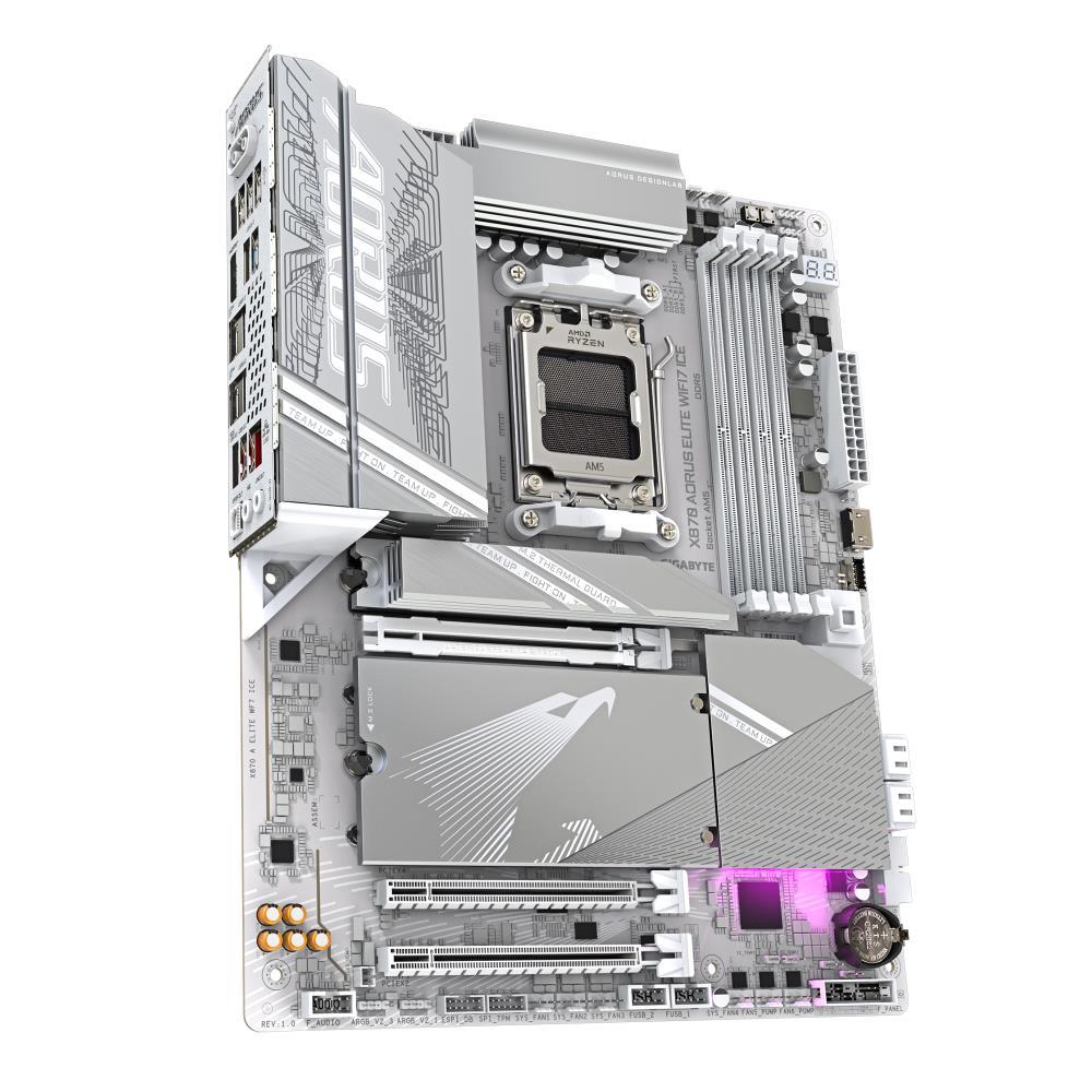 Mainboard GIGABYTE AMD X870E SAM5 ATX Memory DDR5 Memory slots 4 1xPCI-Express 3.0 2x 1xPCI-Express 4.0 4x 1xPCI-Express 5.0 16x 4xM.2 1xHDMI 4xUSB 2.0 6xUSB 3.2 2xUSB-C 1xOptical S/PDIF 1xRJ45 2xAudio port X870AELITEWF7ICE1.1